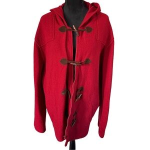Vintage Jones New York Sport Red 100% Wool Duffle Coat XL Hooded Toggle Jacket